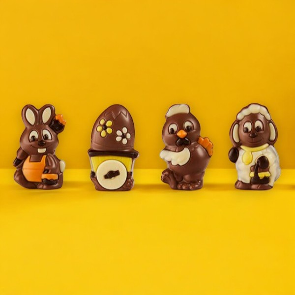 Coffret 4 Figurines de Pâques Chocolat au Lait 120g – Lapin, Poule, Agneau et Œuf