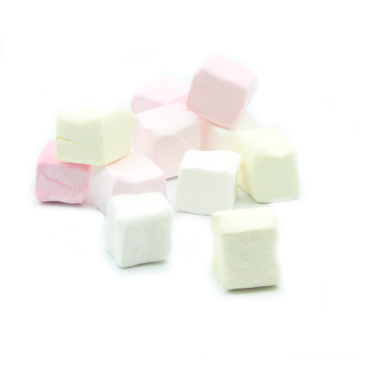 Cubes de guimauve fantaisie Tutti Frutti – confiseries artisanales colorées aux saveurs ananas, fraise, pêche, grenadine et orange.
