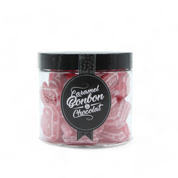 Pot de bonbons en sucre cuit au coquelicot, confiseries rouges à l’arôme naturel de fleur de coquelicot.