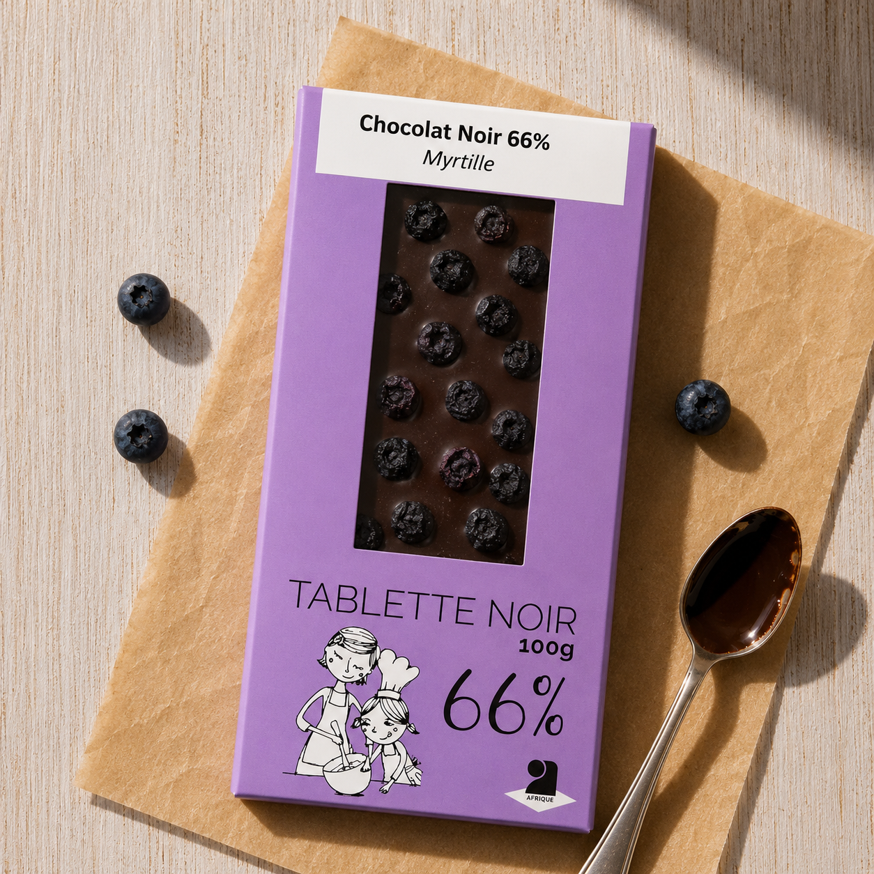 Tablette de chocolat noir 66% - Myrtille 100g