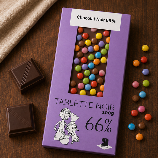 Tablette de chocolat noir 66% Pastilles couleur - 100g