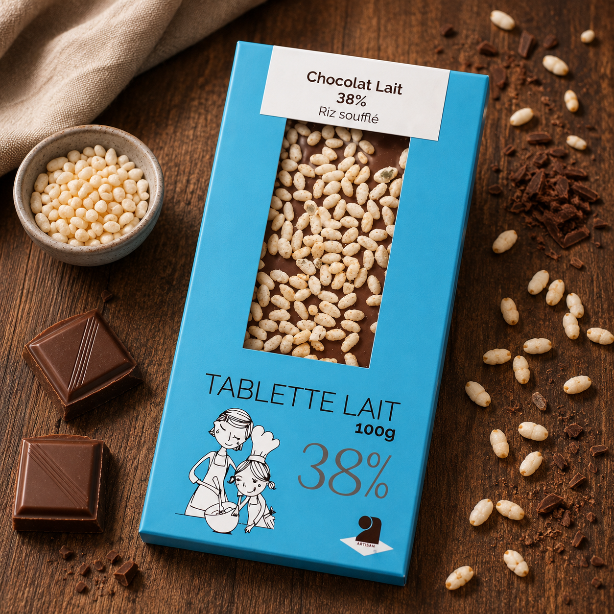 Tablette de chocolat lait 38% - Riz soufflé 100g