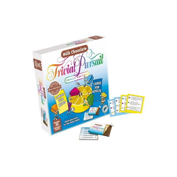 Jeu de société TRIVIAL PURSUIT en chocolat, coffret de 90g de napolitains gourmands mêlant culture et douceur sucrée.