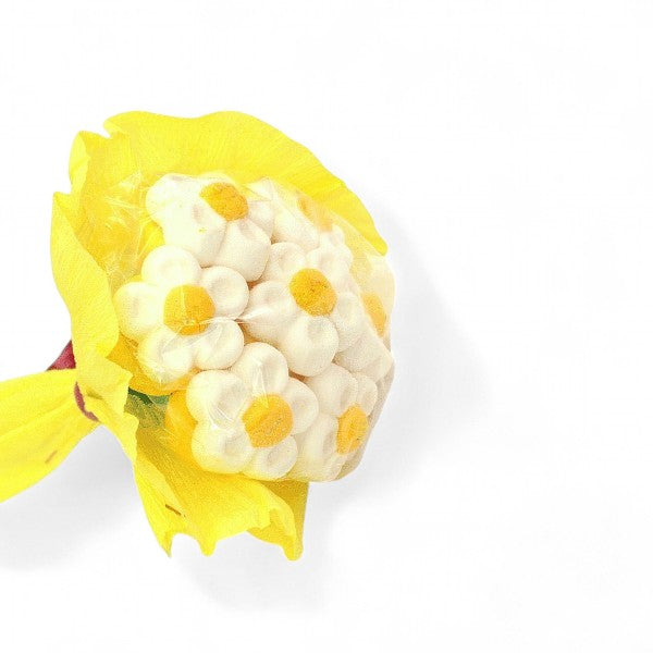 Bouquet de fleurs en guimauve jaune, confiserie artisanale colorée signée Caramel Bonbon & Chocolat.