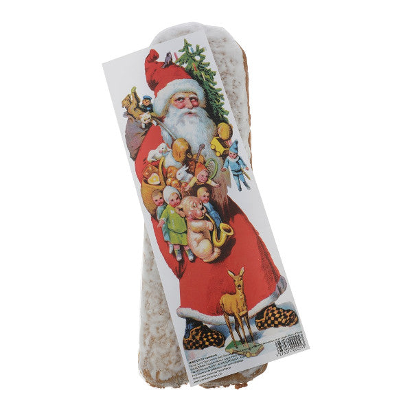 Père Noël en pain d’épices artisanal de Gertwiller, glacé de sucre et décoré d’une image festive pour les fêtes de Noël.