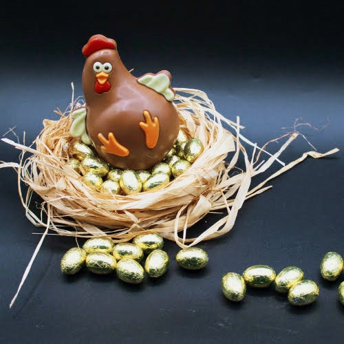 Moulage Chocolat au Lait 100g – Poule de Pâques Décorée – Cadeau Gourmand
