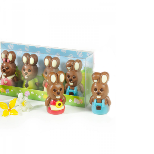 Mini Coffret Figurines Lapin de Pâques Chocolat Lait et Blanc 40g – 4 Moulages Gourmands