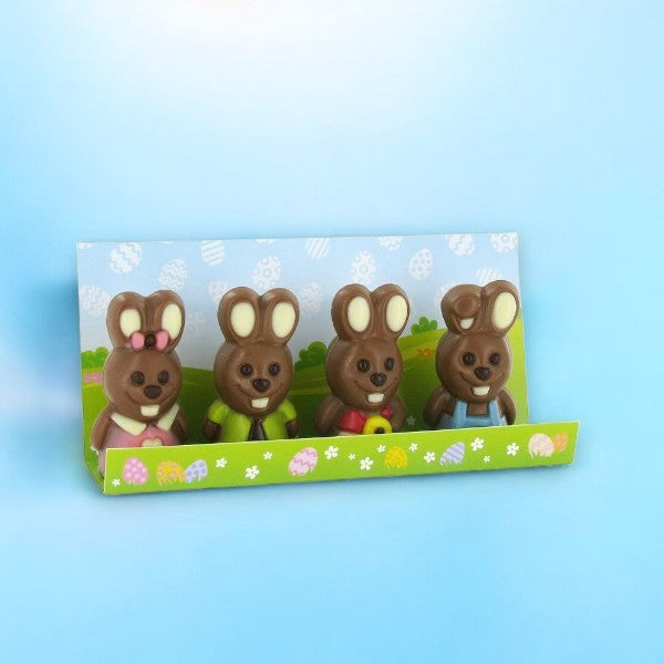 Mini Coffret Figurines Lapin de Pâques Chocolat Lait et Blanc 40g – 4 Moulages Gourmands