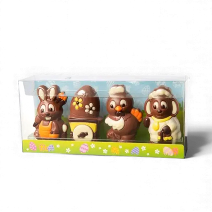 Coffret 4 Figurines de Pâques Chocolat au Lait 120g – Lapin, Poule, Agneau et Œuf