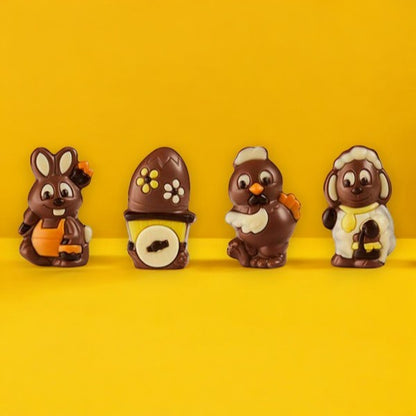 Coffret 4 Figurines de Pâques Chocolat au Lait 120g – Lapin, Poule, Agneau et Œuf