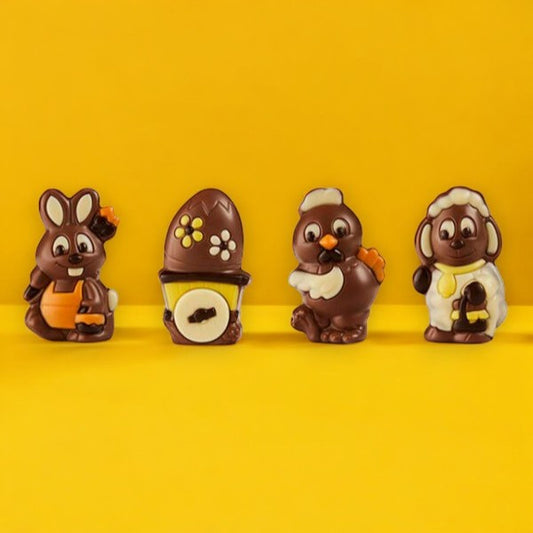 Coffret 4 Figurines de Pâques Chocolat au Lait 120g – Lapin, Poule, Agneau et Œuf