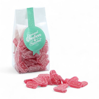 Sachet de bonbons en sucre cuit au coquelicot, confiseries rouges à l’arôme naturel de fleur de coquelicot.
