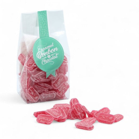 Sachet de bonbons en sucre cuit au coquelicot, confiseries rouges à l’arôme naturel de fleur de coquelicot.