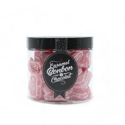 Pot de bonbons en sucre cuit au coquelicot, confiseries rouges à l’arôme naturel de fleur de coquelicot.