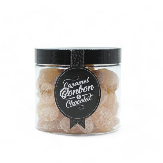 Pot de bonbons au miel, pastilles en sucre cuit fourrées d’un cœur fondant de miel liquide naturel.