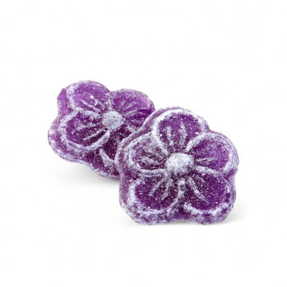 Deux bonbons Violette en vrac, confiseries dures violettes au parfum floral délicat de violette de Toulouse.