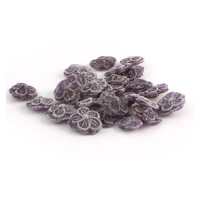 Bonbons en sucre cuit Violette en vrac, confiseries dures violettes brillantes au goût authentique de fleur.