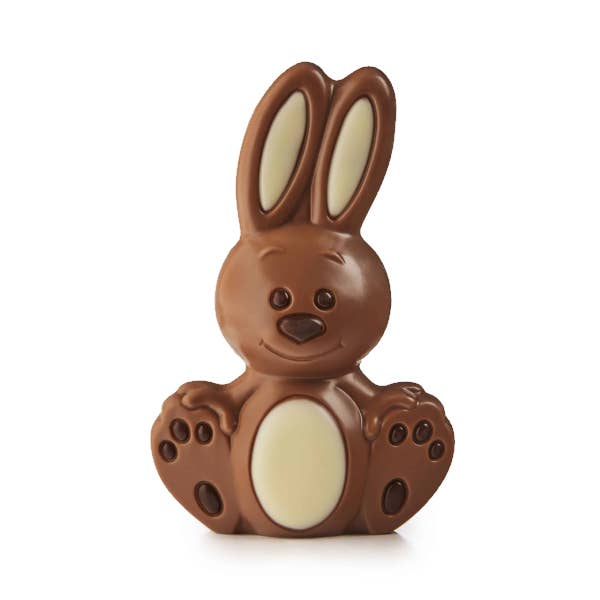 Moulage Lapin de Pâques Chocolat au Lait 60g – Décor Chocolat Blanc et Noir