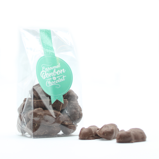 Sachet de bonbons Souris Caramel, confiseries au chocolat au lait renfermant un cœur fondant de caramel.