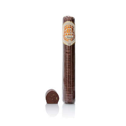 Cigare italien en chocolat noir à l’écorce d’orange, gourmandise de 100g enrobée de chocolat au lait et noir 56 %.