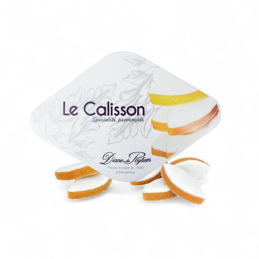 Boîte losange N°3 de calissons de Provence Diane de Poytiers, confiseries traditionnelles aux amandes, melon confit et écorces d’oranges confites.