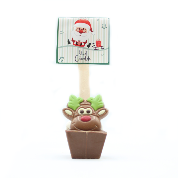 Cuillère à chocolat chaud Noël décor Renne 55g, cœur de chocolat au lait avec mini guimauves fondantes à faire fondre dans du lait chaud.