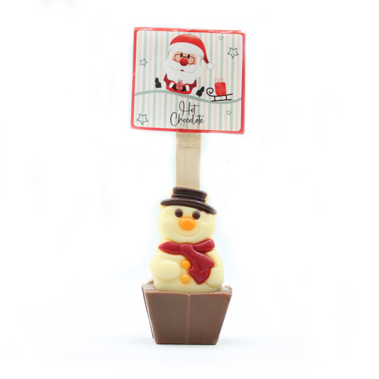 Cuillère à chocolat chaud Noël décor Bonhomme de neige 55g, cœur de chocolat au lait avec mini guimauves fondantes.