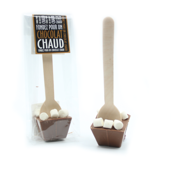 Cuillère à chocolat chaud au lait et mini guimauves – cœur de chocolat 45g à faire fondre dans du lait chaud.