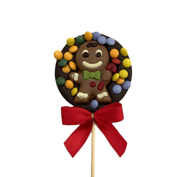 Sucette ronde chocolat bonhomme pe noir smarties - 50g