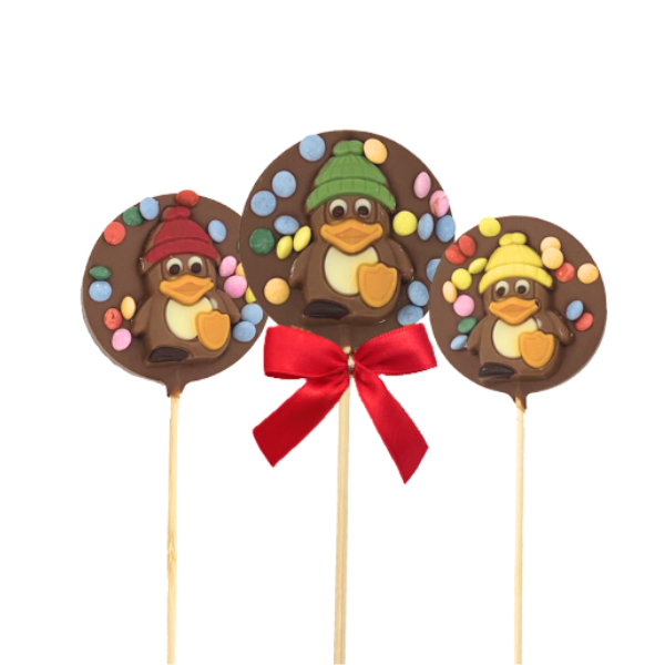 Sucette ronde chocolat assortie pingouin smarties - 50g