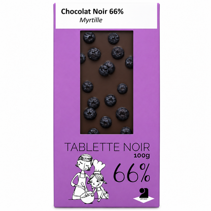 Tablette de chocolat noir 66% - Myrtille 100g