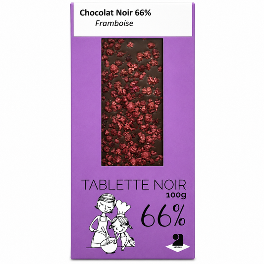 Tablette de chocolat noir 66% - Framboise 100g