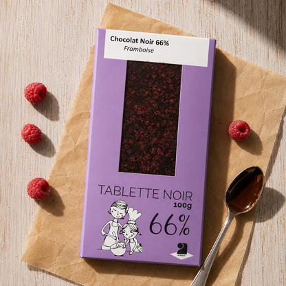 Tablette de chocolat noir 66% - Framboise 100g