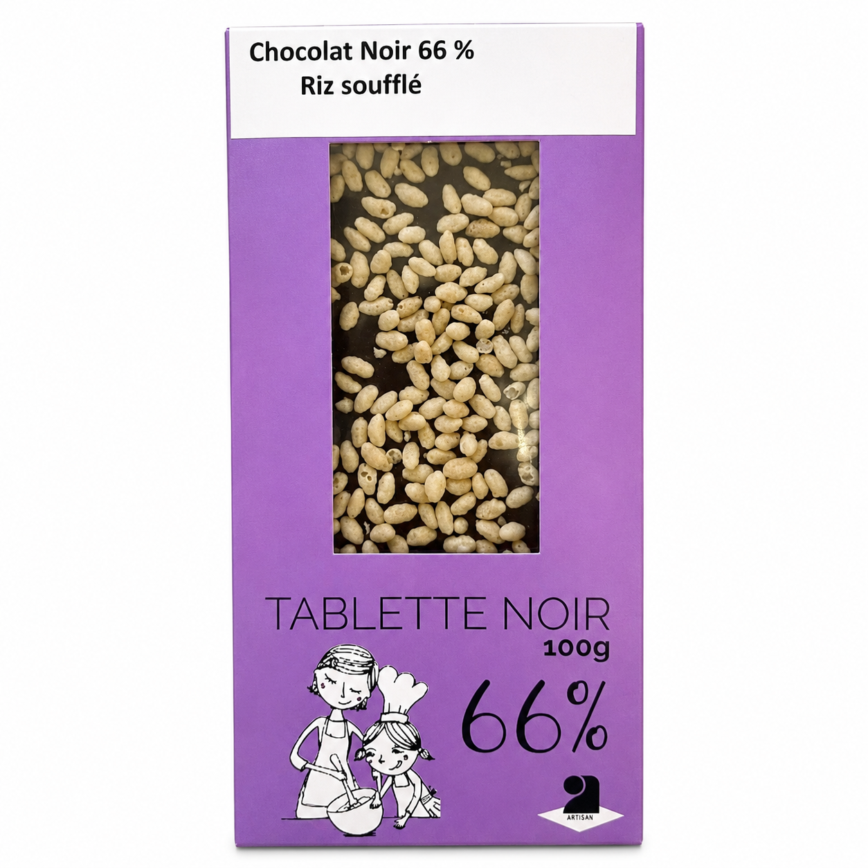Tablette de chocolat noir 66% - Riz soufflé 100g