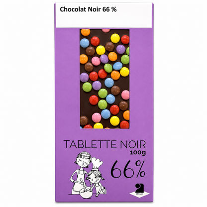 Tablette de chocolat noir 66% Pastilles couleur - 100g