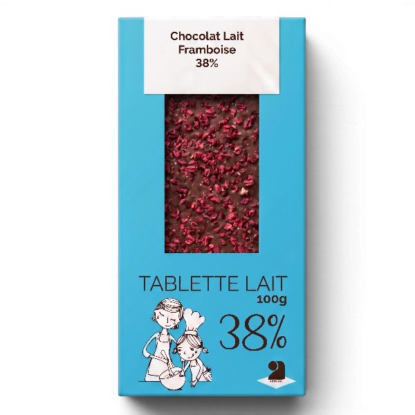 Tablette de chocolat lait 38% - Framboise 100g