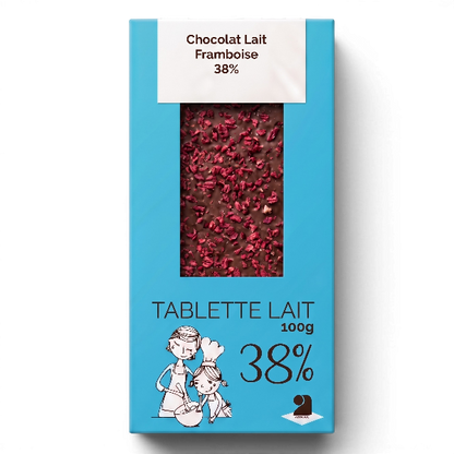 Tablette de chocolat lait 38% - Framboise 100g