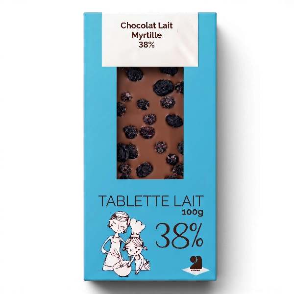 Tablette de chocolat lait 38% - Myrtille 100g