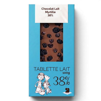 Tablette de chocolat lait 38% - Myrtille 100g