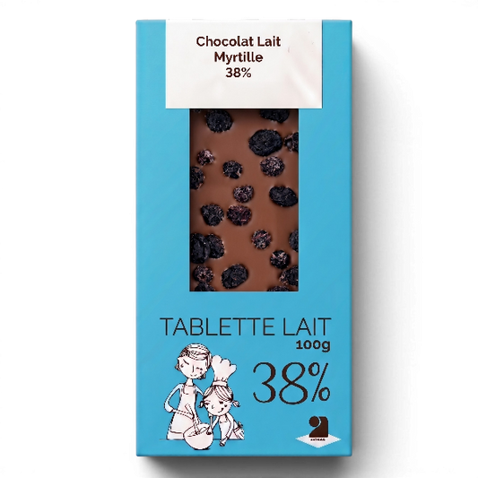 Tablette de chocolat lait 38% - Myrtille 100g