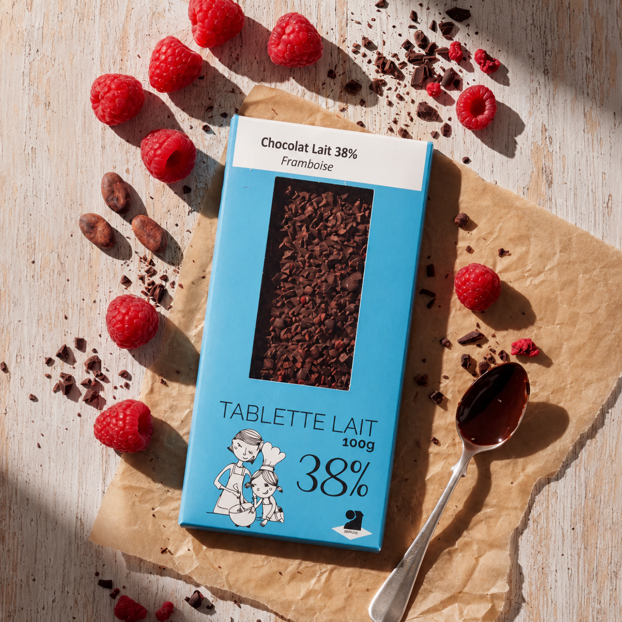 Tablette de chocolat lait 38% - Framboise 100g
