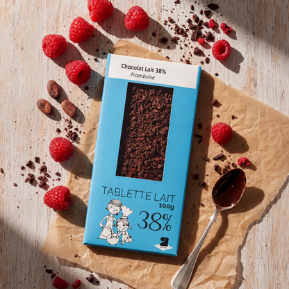 Tablette de chocolat lait 38% - Framboise 100g