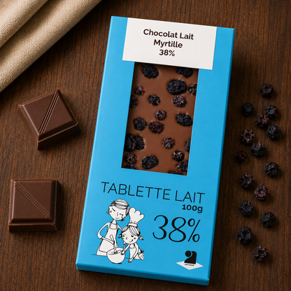 Tablette de chocolat lait 38% - Myrtille 100g