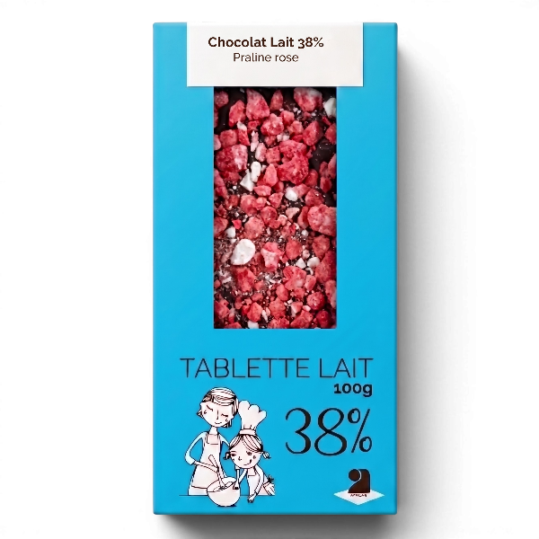 Tablette de chocolat lait 38% - Praline rose 100g
