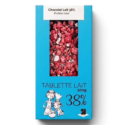 Tablette de chocolat lait 38% - Praline rose 100g