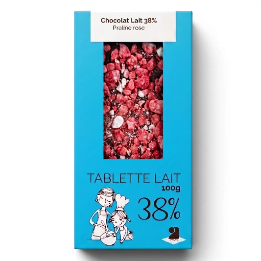 Tablette de chocolat lait 38% - Praline rose 100g