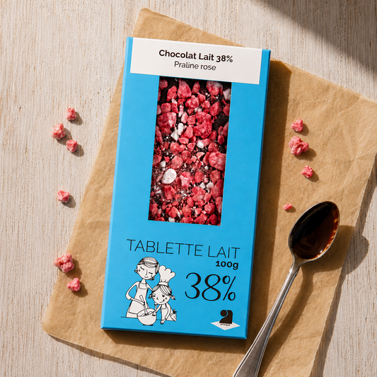 Tablette de chocolat lait 38% - Praline rose 100g