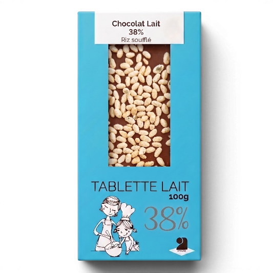 Tablette de chocolat lait 38% - Riz soufflé 100g