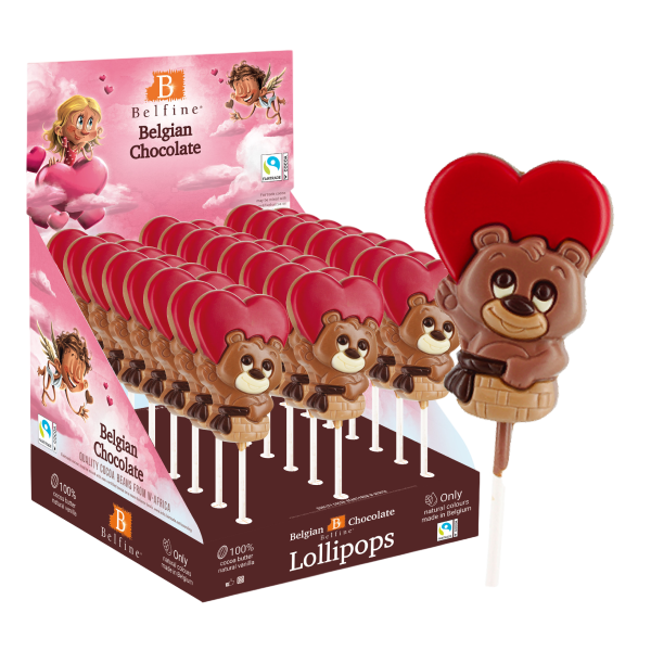 Sucette chocolat au lait ourson amour - 25g