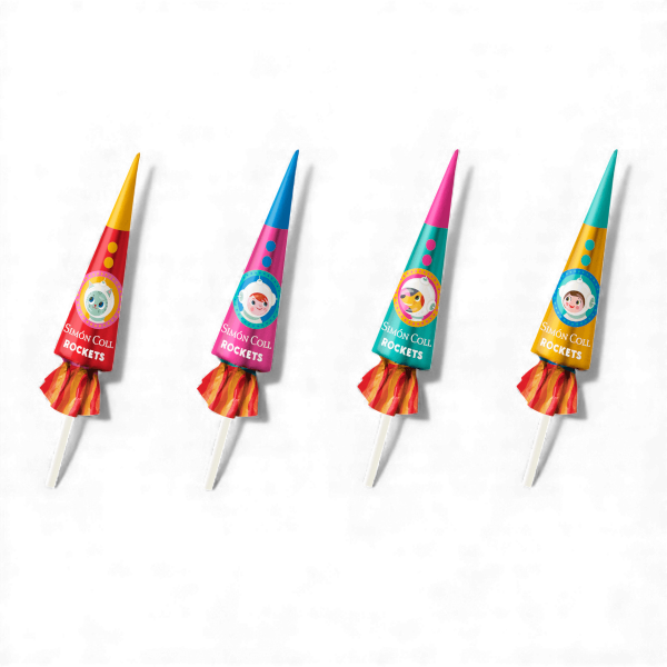 Fusée en chocolat au lait 10 g avec design astronaute coloré